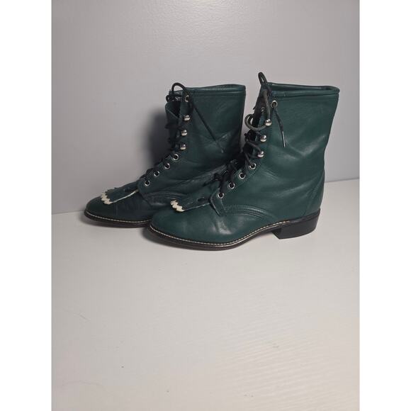 Laredo Women's 9 Forest Green Leather Victorian Boots Steampunk Cottage Whimsy - Picture 5 of 7